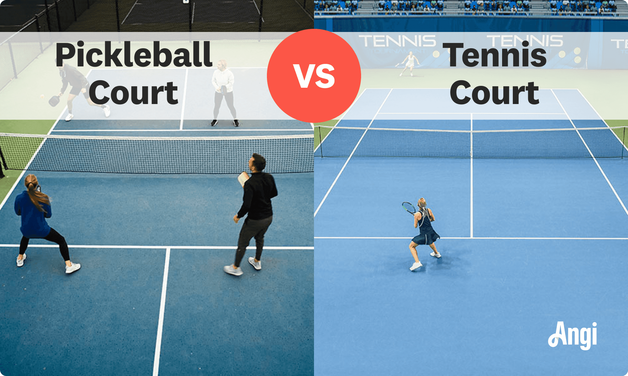 Comparação entre quadra de pickleball e tênis