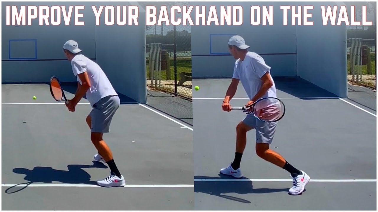 Drill de backhand contra a parede no tênis