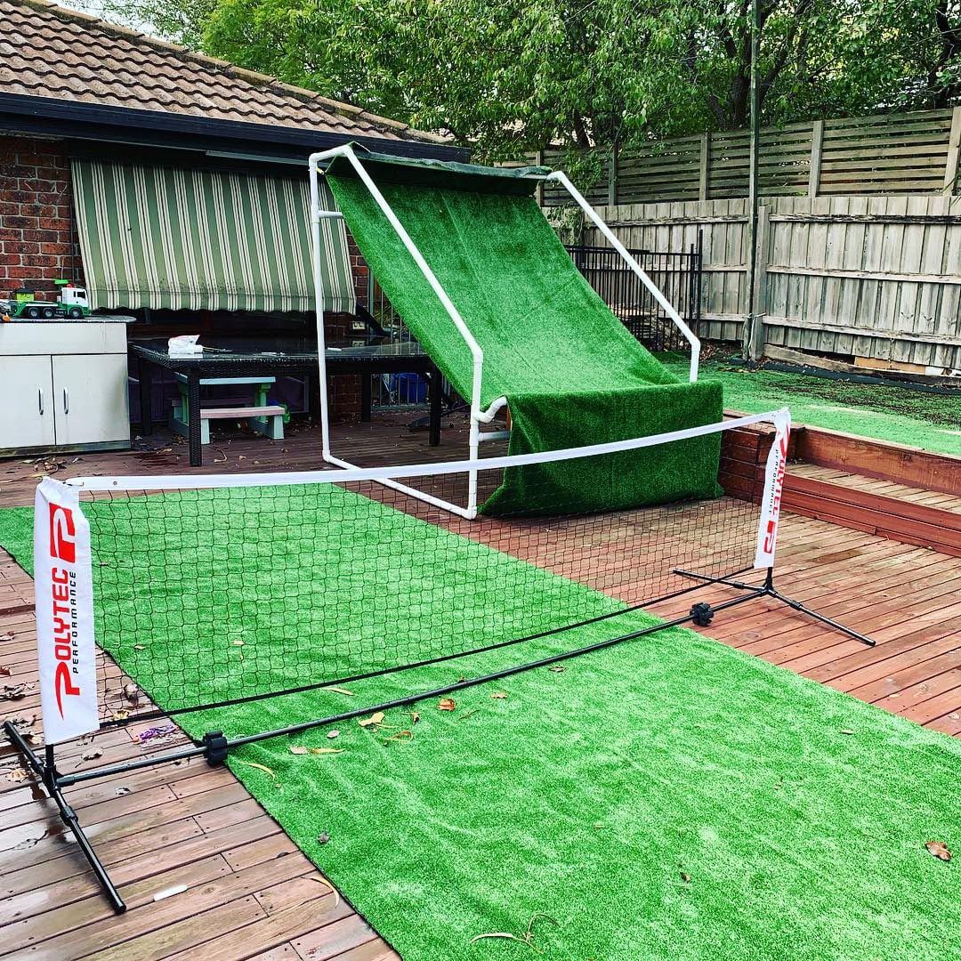 DIY homemade tennis rebounder with plastic bottle
