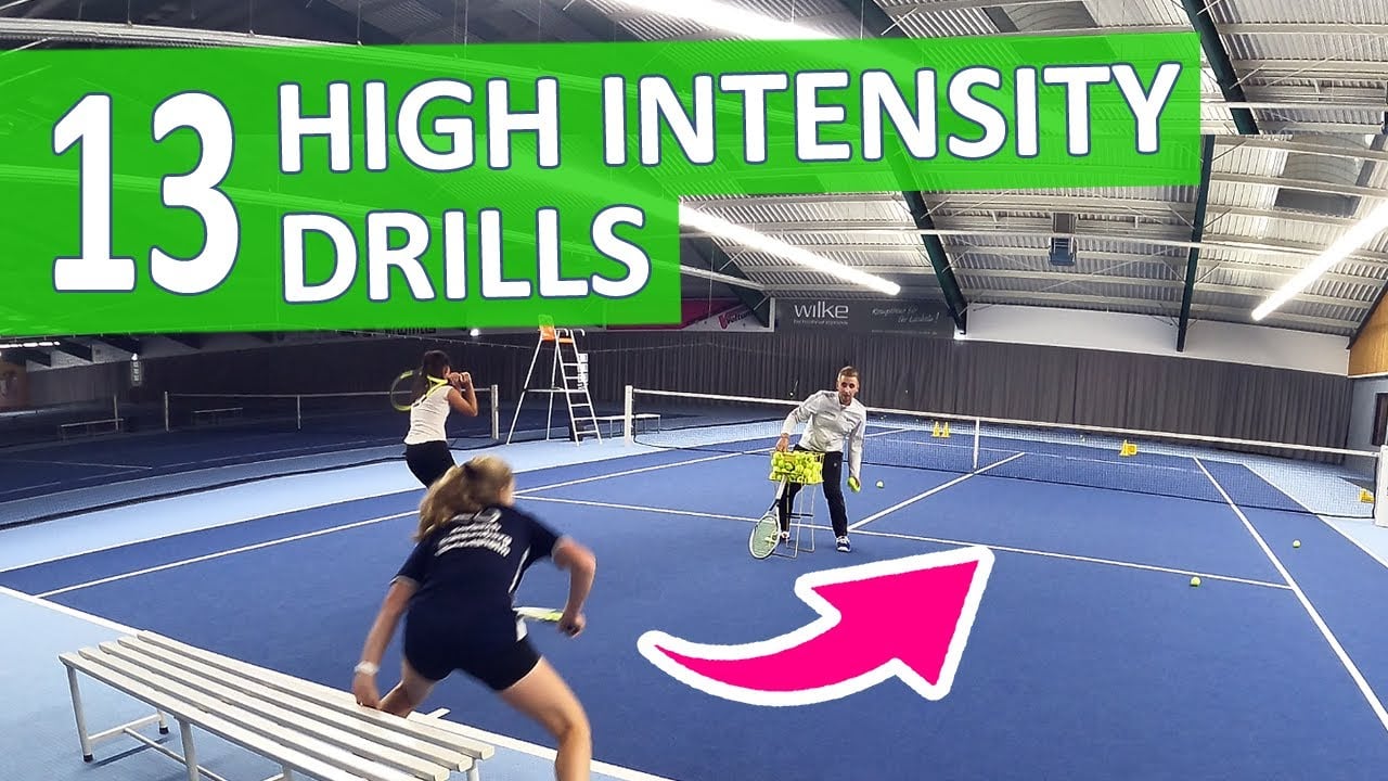 Tennis player performing intense training drills under fatigue