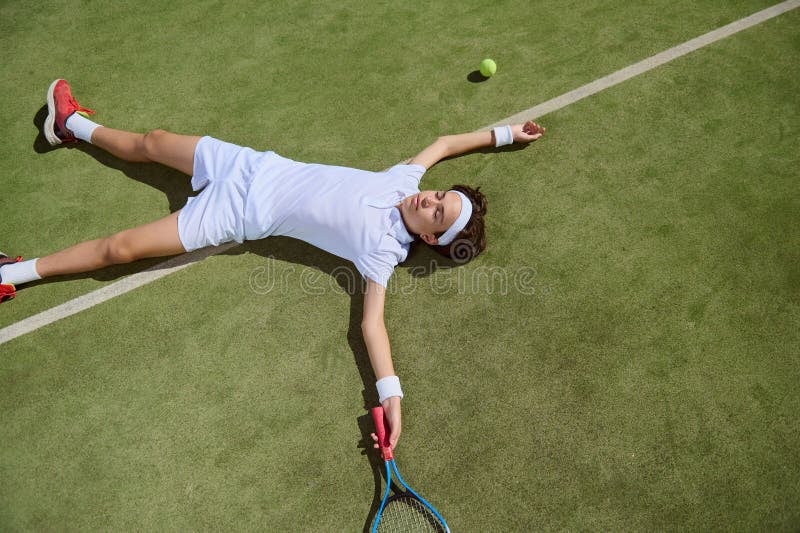 Tired tennis player fatigue after intense match